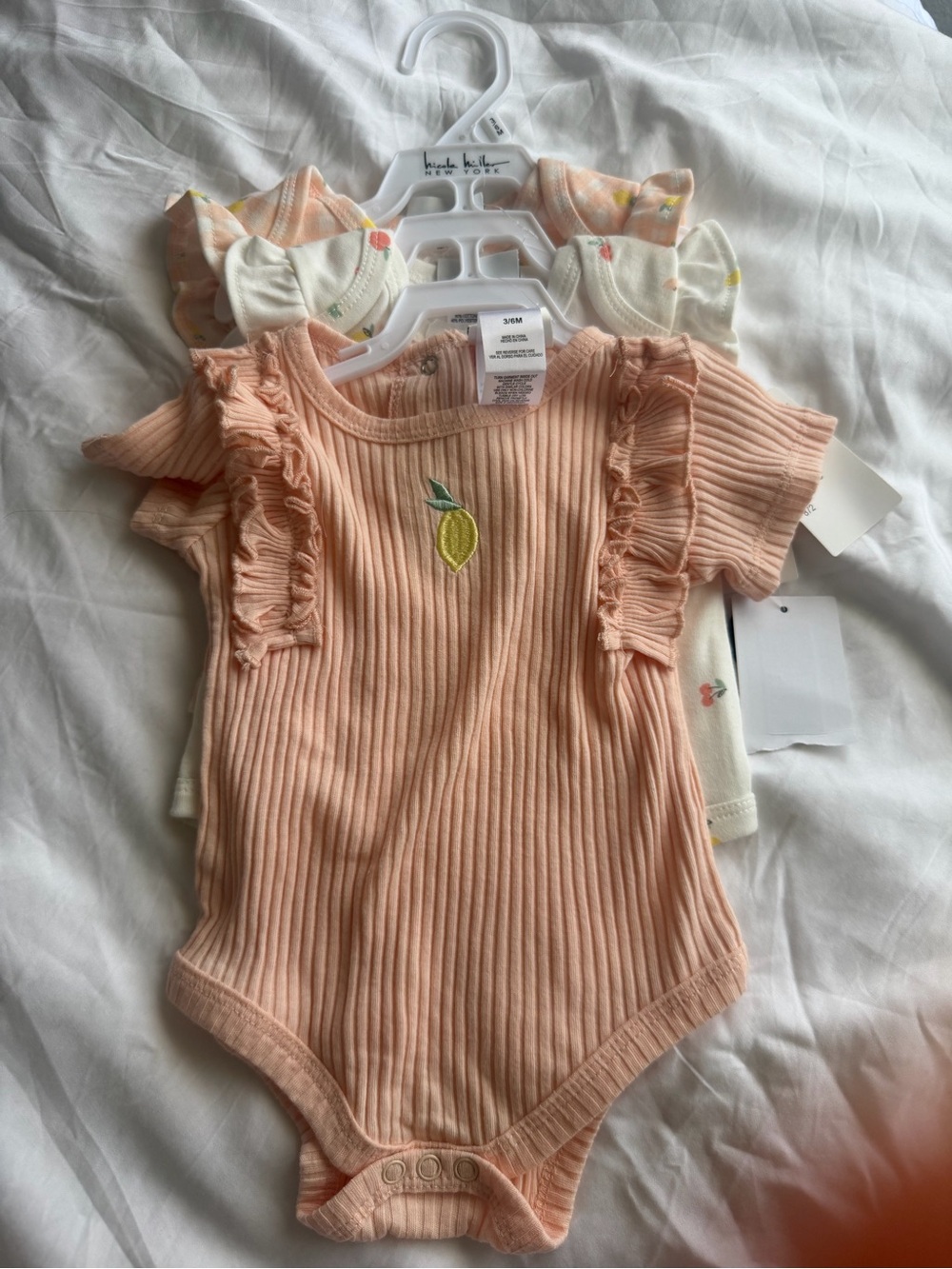 3-6 mo Peach Ribbed Baby One-Piece with Lemon Appliqué